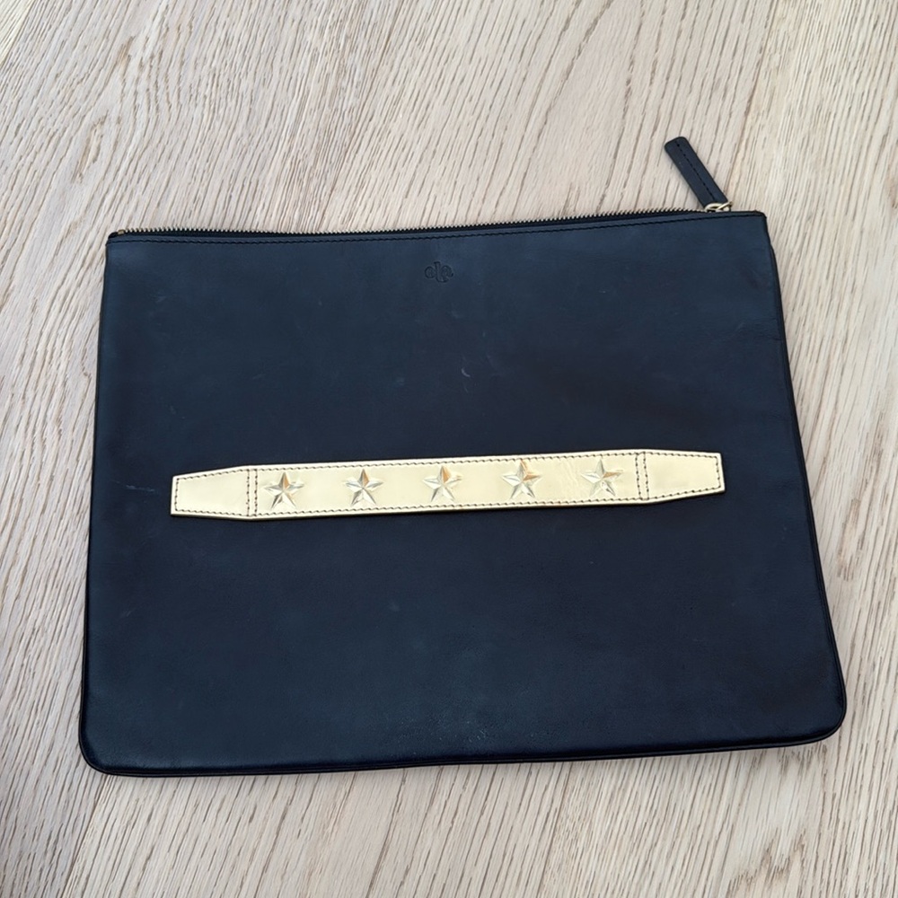 Ela Black and Gold Leather Clutch